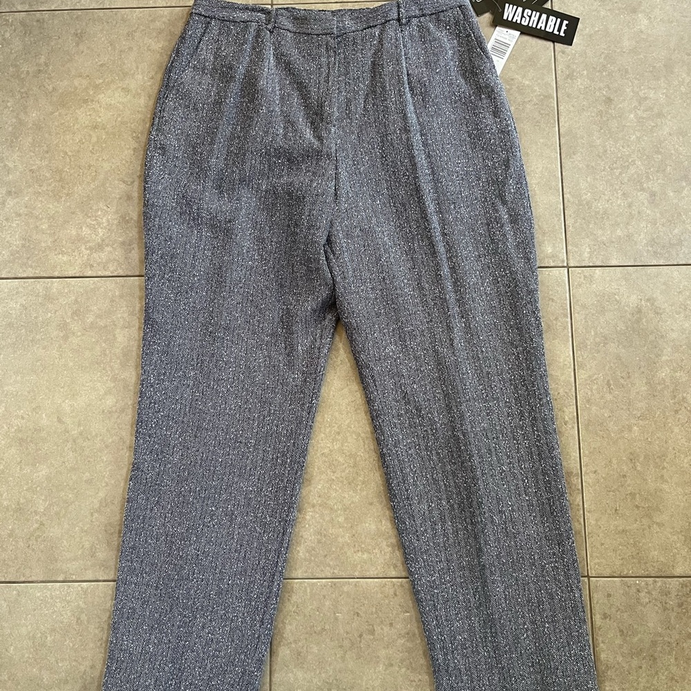 sag harbor women Grey Average Tweed dress pants Size 18 NWT Chevron Herringbone